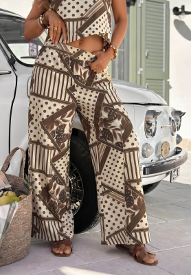 Gemusterte Wide-Leg-Hose aus Baumwolle mit gepunktetem Muster Coffee Break wei&szlig;-schokoladenbraun