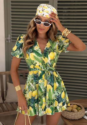 Minikleid mit Zitronenmuster Lemon Coast grün-gelb