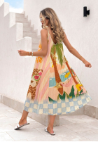 Plisowana wiskozowa Kleid midi Mit Muster Italian Palms błękitno-Rosa