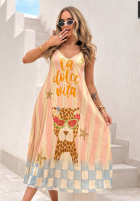 Plisowana wiskozowa Kleid midi Mit Muster Italian Palms błękitno-Rosa