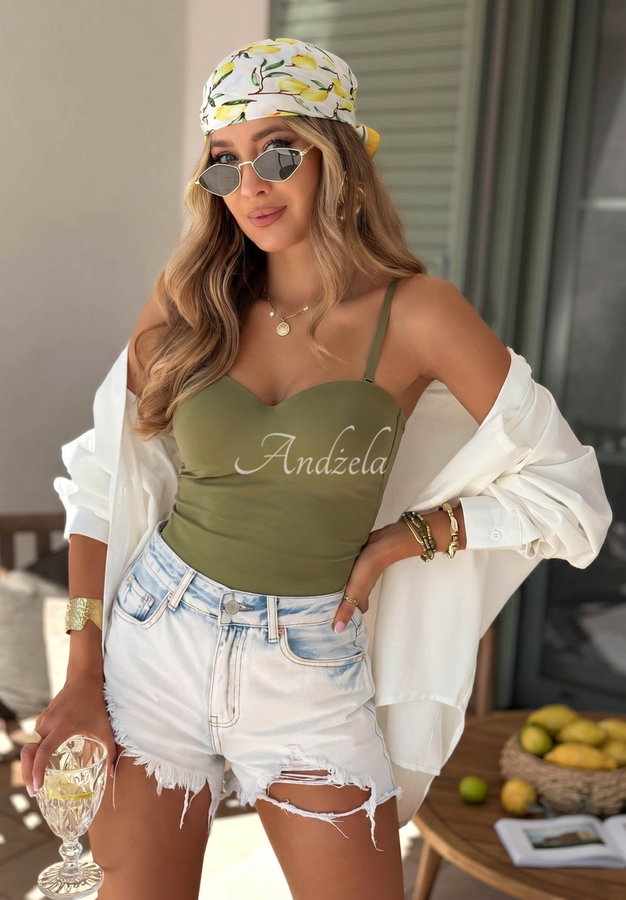 Kurzes Trägertop Basic Feelings Olivgrün