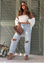 Hose Jeans mom fit z przetarciami Just Basic Hellblau