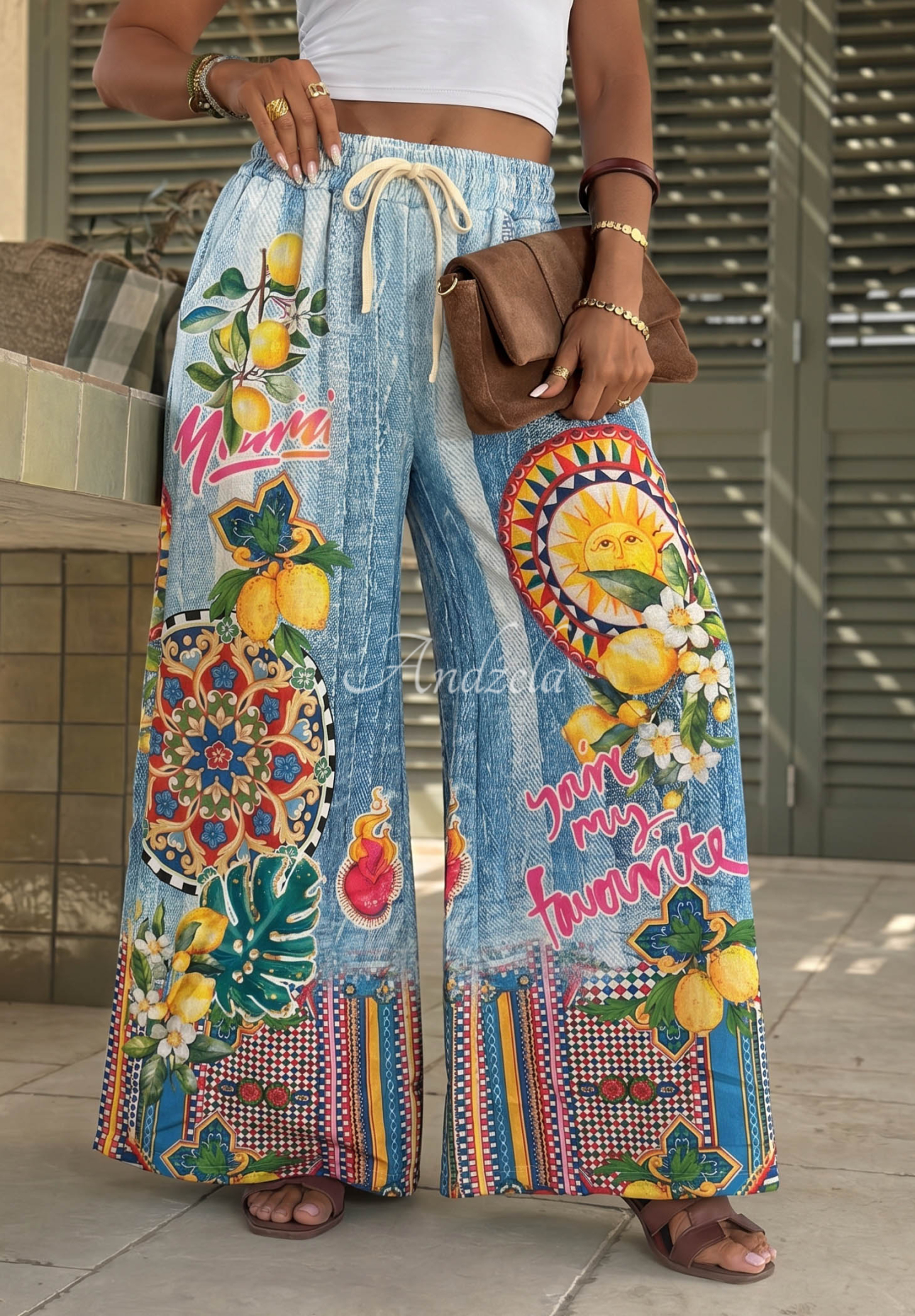 Stoffhose wide leg gemustert You're My Favourite Blau