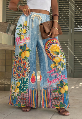 Stoffhose wide leg gemustert You're My Favourite Blau