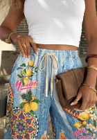 Material Hose wide leg Mit Muster You're My Favourite Blau