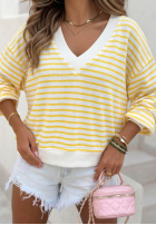 Pullover w paski z dekoltem Naomi biało-Gelb