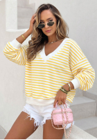 Pullover w paski z dekoltem Naomi biało-Gelb