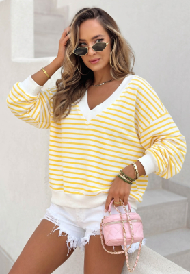 Asymmetrisch gestreiftes Baumwoll-Sweatshirt Naomi wei&szlig;-Gelb