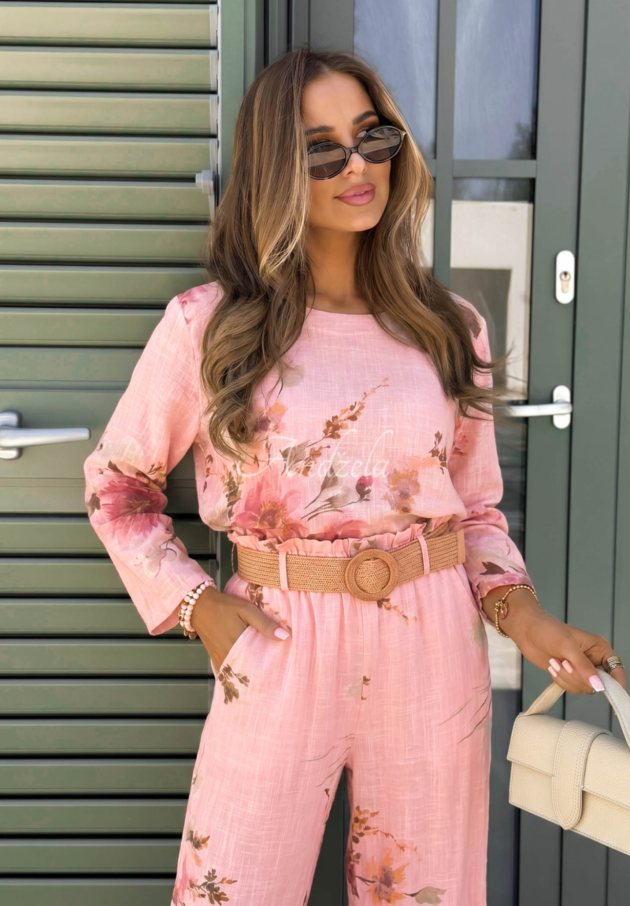 Baumwoll-Set aus Bluse und Hose mit Blumenmuster Sunny Harmony Rosa