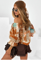 Bawełniana Bluse Kleid im spanischen Stil z falbankami Mit Muster Mia Cara Camel