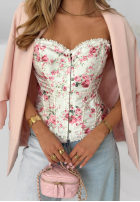 Gorsetowy top w kwiaty z koronką Flora Diva Weiß
