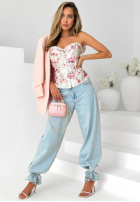 Gorsetowy top w kwiaty z koronką Flora Diva Weiß