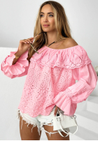 Ażurowa Bluse Kleid im spanischen Stil Summer Seaside Beige