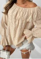 Ażurowa Bluse Kleid im spanischen Stil Summer Seaside Beige