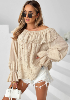 Ażurowa Bluse Kleid im spanischen Stil Summer Seaside Beige
