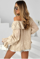 Ażurowa Bluse Kleid im spanischen Stil Summer Seaside Beige