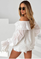 Ażurowa Bluse Kleid im spanischen Stil boho Coral Glow Weiß
