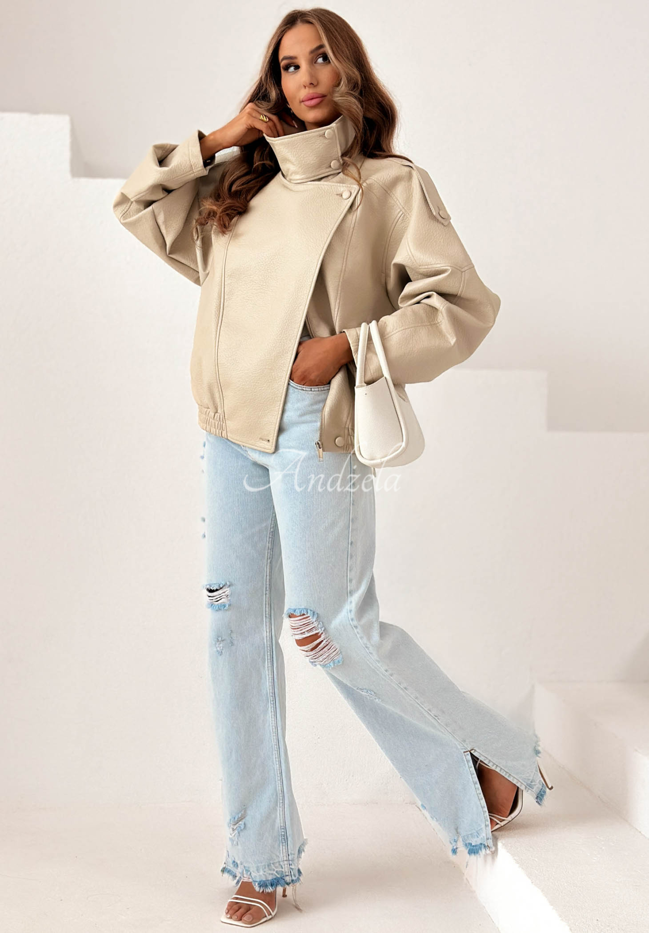 Lederjacke mit Bündchen Amber Mood Beige