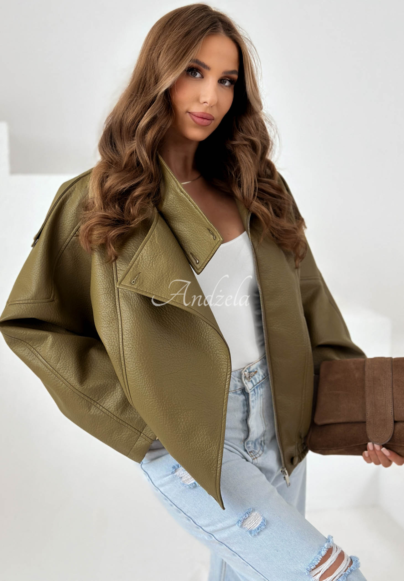 Lederjacke mit Bündchen Amber Mood Olivgrün