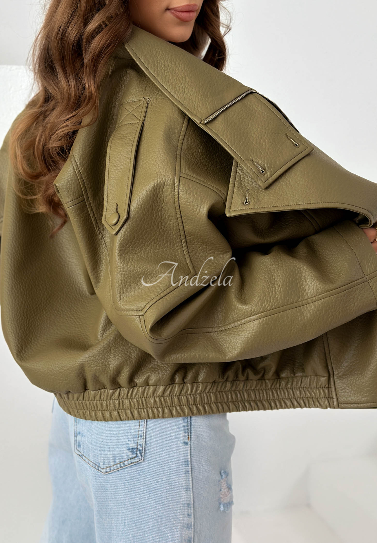 Lederjacke mit Bündchen Amber Mood Olivgrün