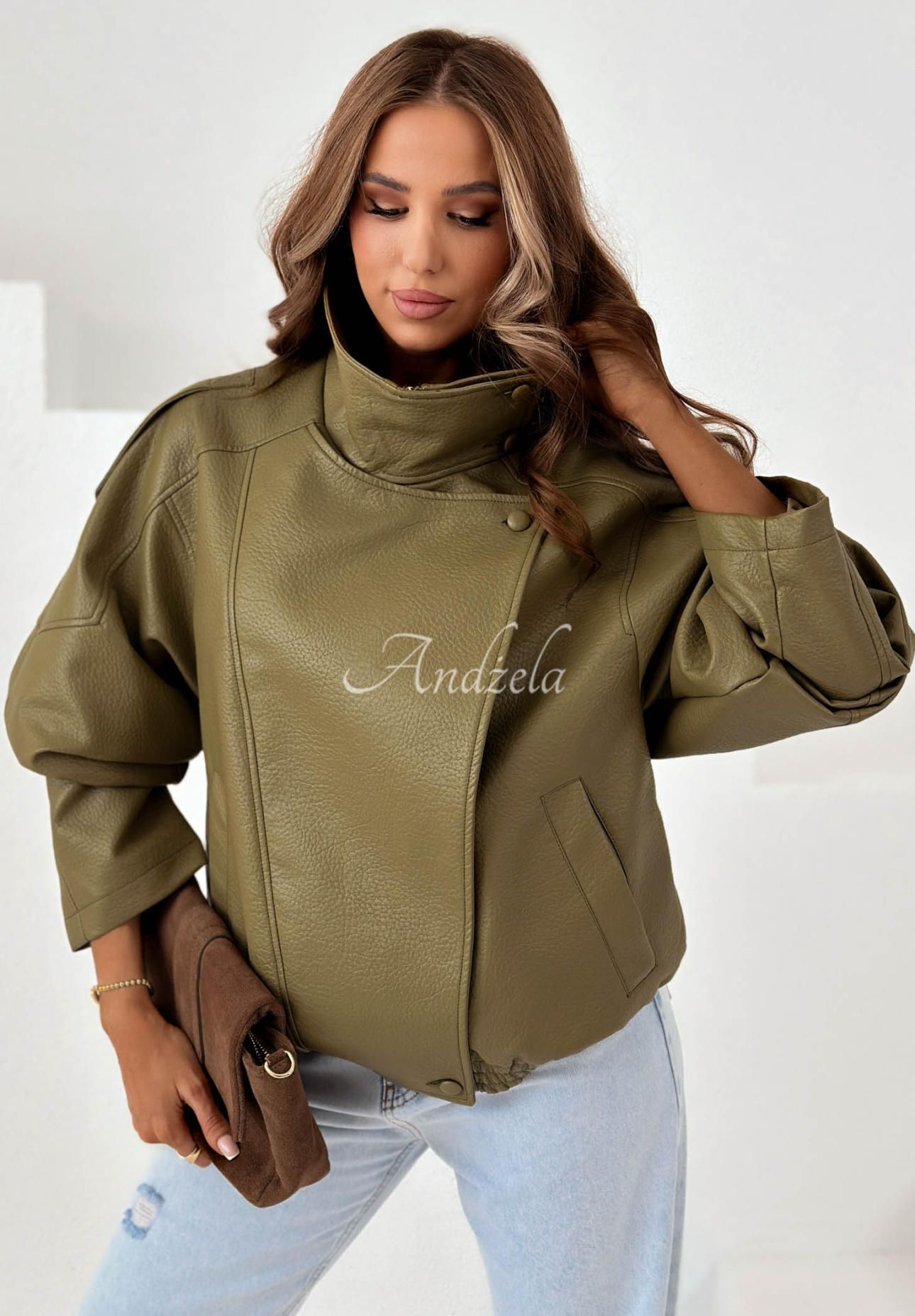 Lederjacke mit Bündchen Amber Mood Olivgrün