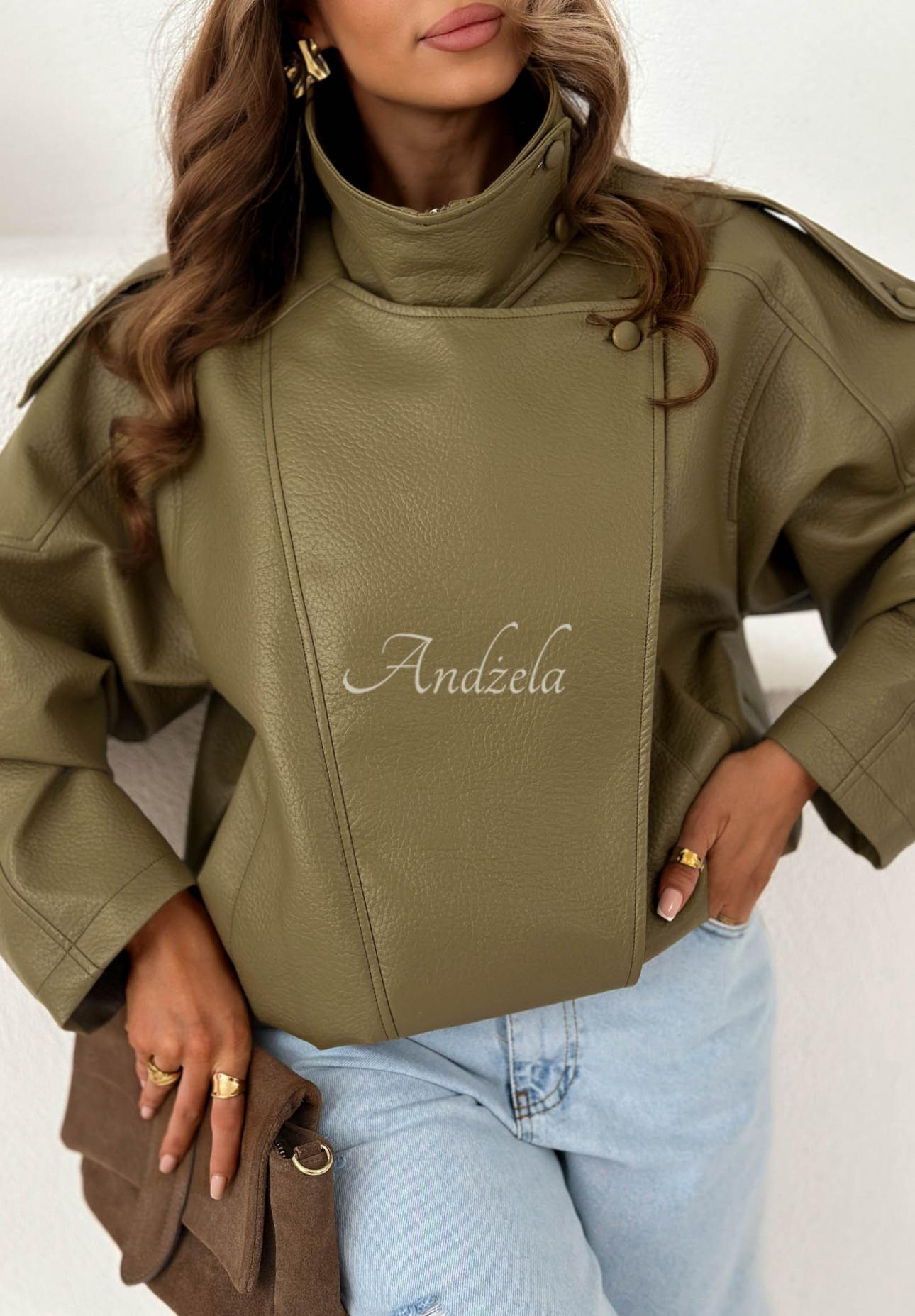 Lederjacke mit Bündchen Amber Mood Olivgrün