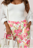 Lniane Hose wide leg w kwiaty Warm Touch różowo-Grün