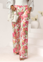 Lniane Hose wide leg w kwiaty Warm Touch różowo-Grün
