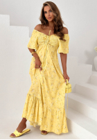 Kwiecista Kleid maxi z bufkami i falbankami Mirabilis Puderrosa