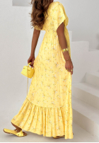 Kwiecista Kleid maxi z bufkami i falbankami Mirabilis Puderrosa