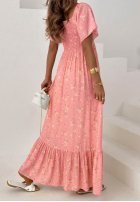 Kwiecista Kleid maxi z bufkami i falbankami Mirabilis Puderrosa