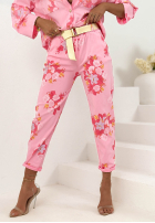 Kwieciste Hose mom fit z paskiem Olive Beige