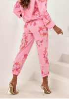 Kwieciste Hose mom fit z paskiem Olive Beige