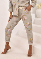 Kwieciste Hose mom fit z paskiem Olive Beige