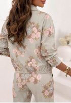 Kwieciste Hose mom fit z paskiem Olive Beige