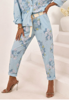 Kwieciste Hose mom fit z paskiem Olive Beige