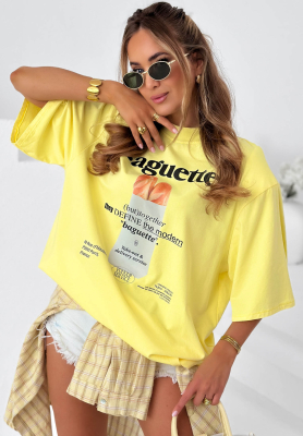 Baumwoll-T-Shirt mit Aufdruck Baguette Gelb