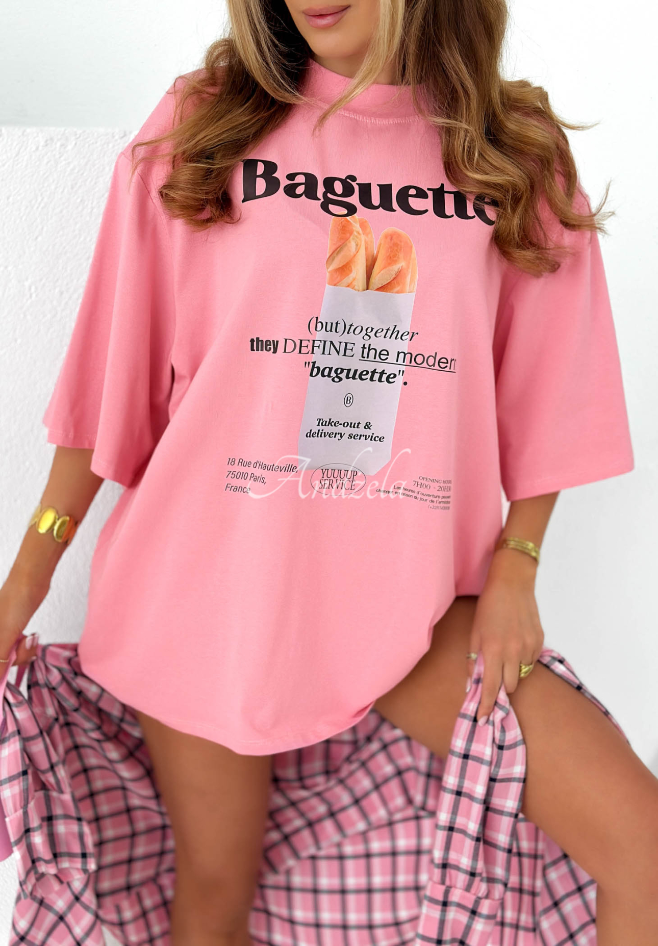 Baumwoll-T-Shirt mit Aufdruck Baguette Rosa