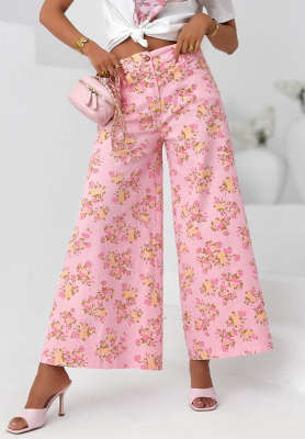 Jeans wide leg mit Blumenmuster Flower Vibes Rosa