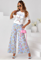 Jeans Hose wide leg w kwiaty Flower Vibes Rosa