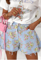 Jeans Shorts w kwiaty Sunny Flora Weiß