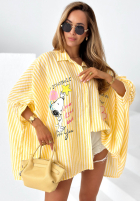 Oversizowa Hemd w paski z nadrukami Happy Life Gelb