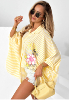 Oversizowa Hemd w paski z nadrukami Happy Life Gelb