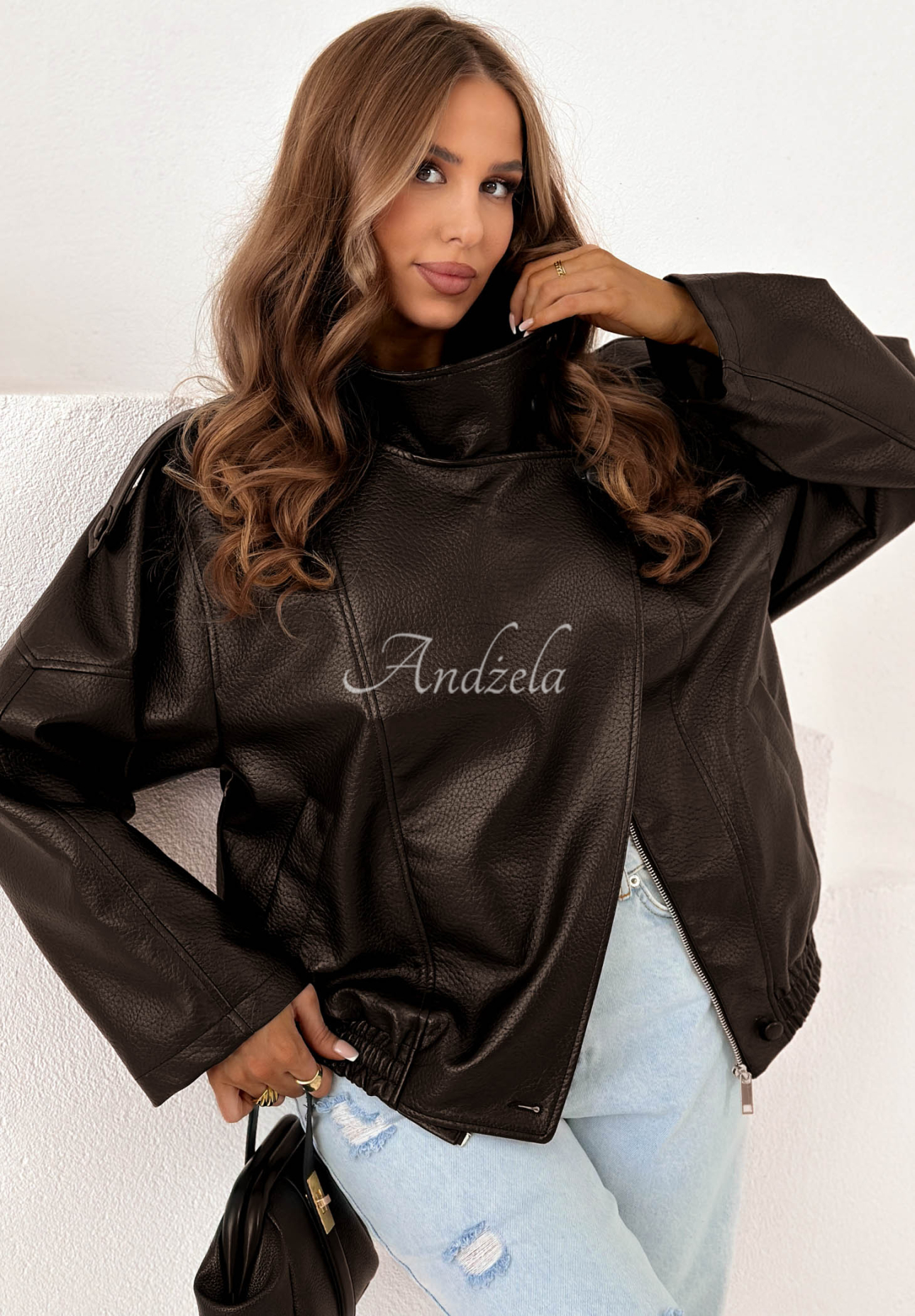 Lederjacke mit Bündchen Amber Mood Schokoladenbraun