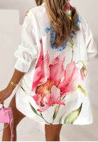 Asymetryczna Hemd z nadrukiem Painted Flowers Weiß