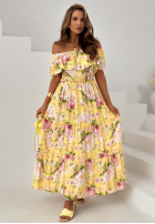 Kwiecista Kleid z falbankami Delphine Gelb