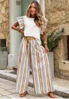 Material Hose wide leg w paski Azurelle biało-Himmelblau