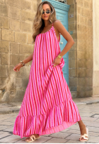 Kleid maxi na ramiączkach w paski Sunset Vibes Rosa