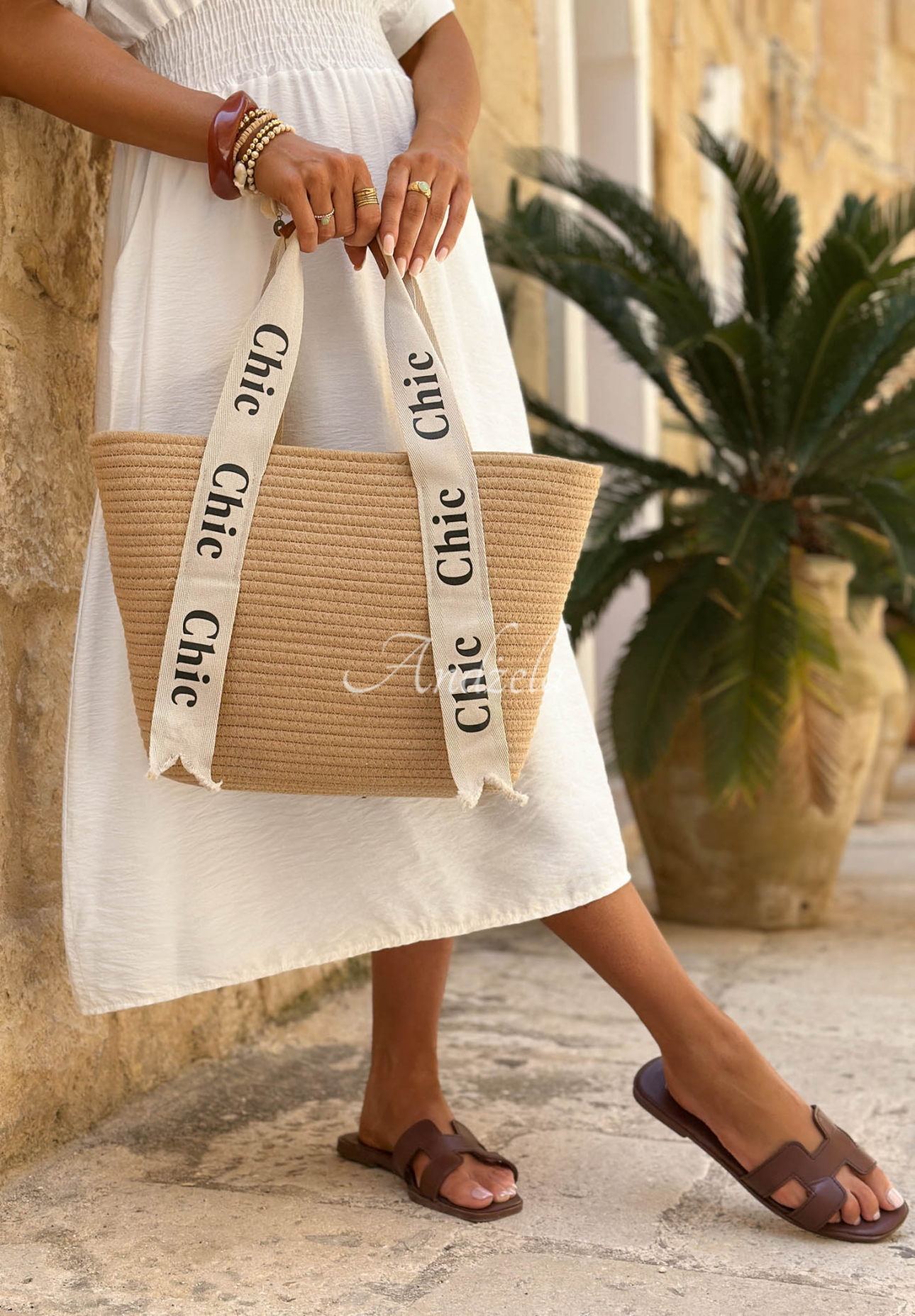 Gewebte Handtasche Chic Beige