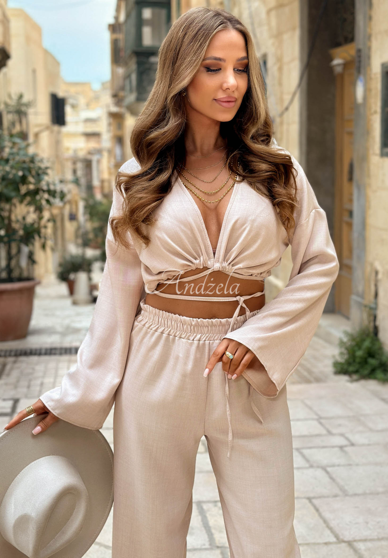 Set aus Bindetop und Hosen wide leg Never Told Beige